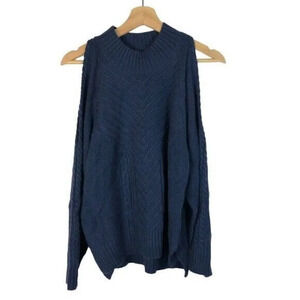 Boutique Navy Blue Cold Shoulder Cable Knit Chunky Sweater M